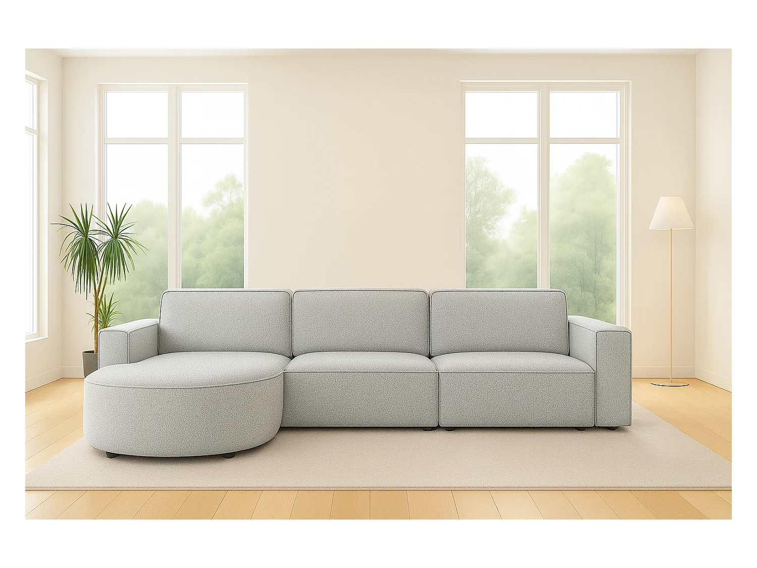 Ecksofa L-Form Round Cursal, Stoff Artico, Cement, Links