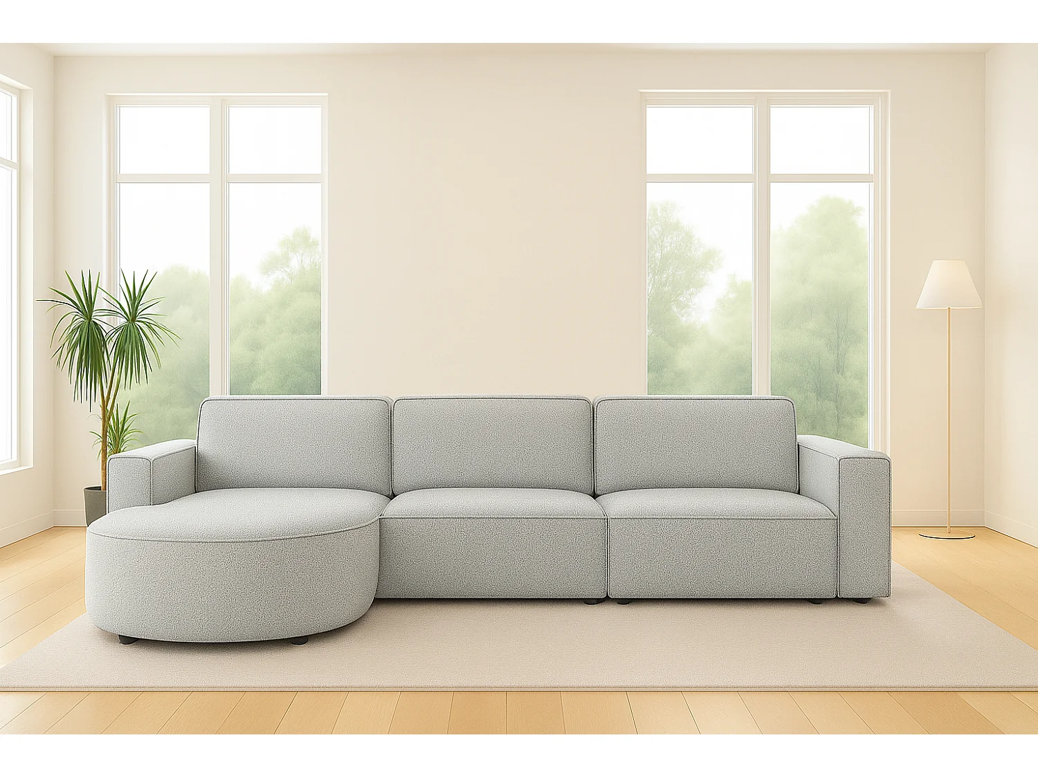 Hoekbank L-vorm Round Cursal, stof Artico, cement, links