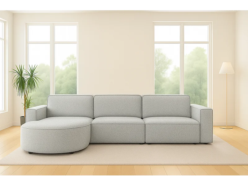 Canapé d'angle L-form Round Cursal, tissu Artico, Ciment, gauche