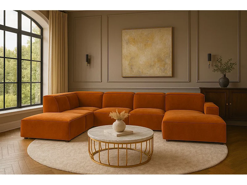 Ecksofa U-Form Cursal V, Stoff Salvador, Braun, Links