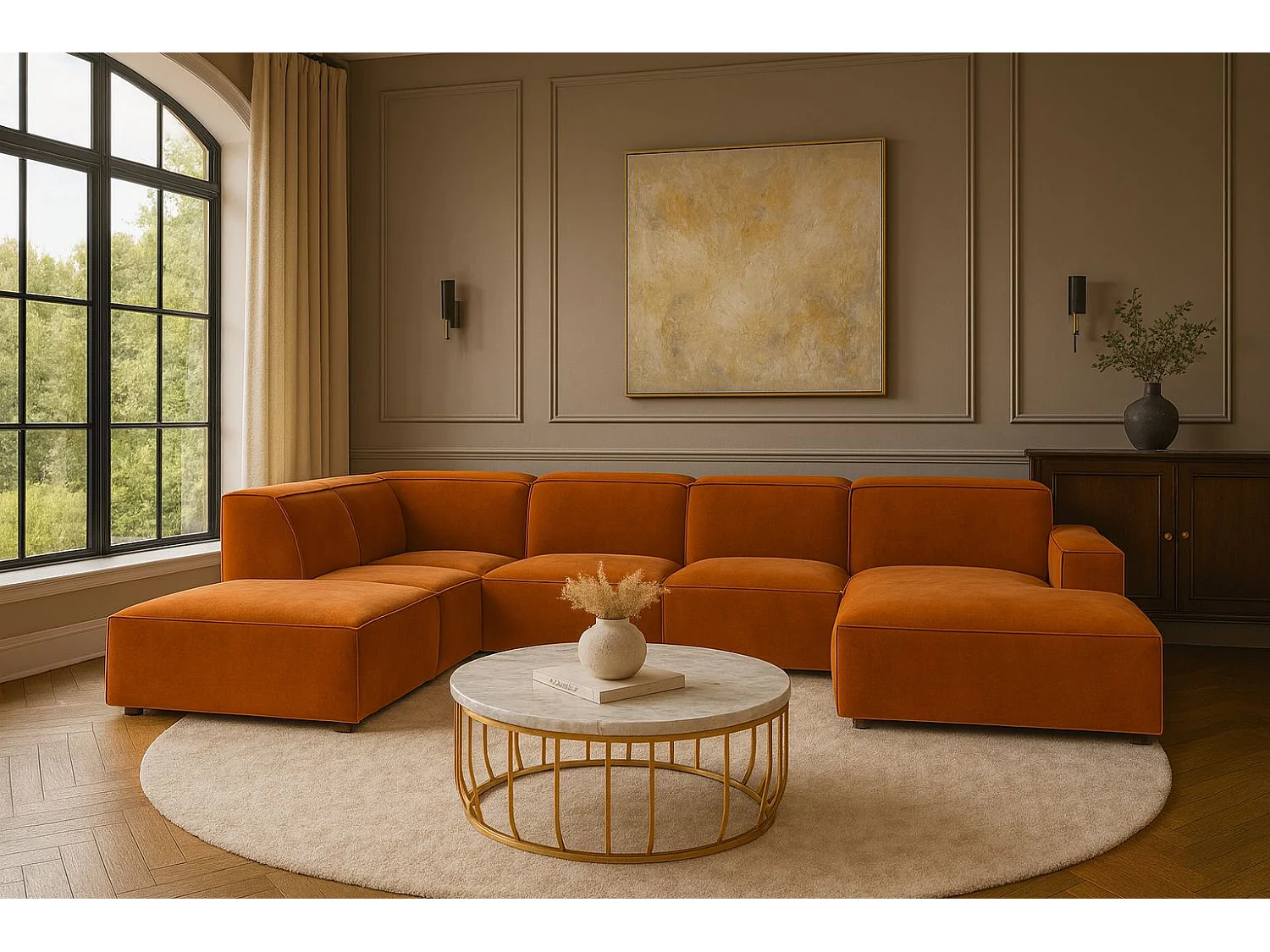 Divano angolare a U Cursal V, tessuto Salvador, marrone, sinistro