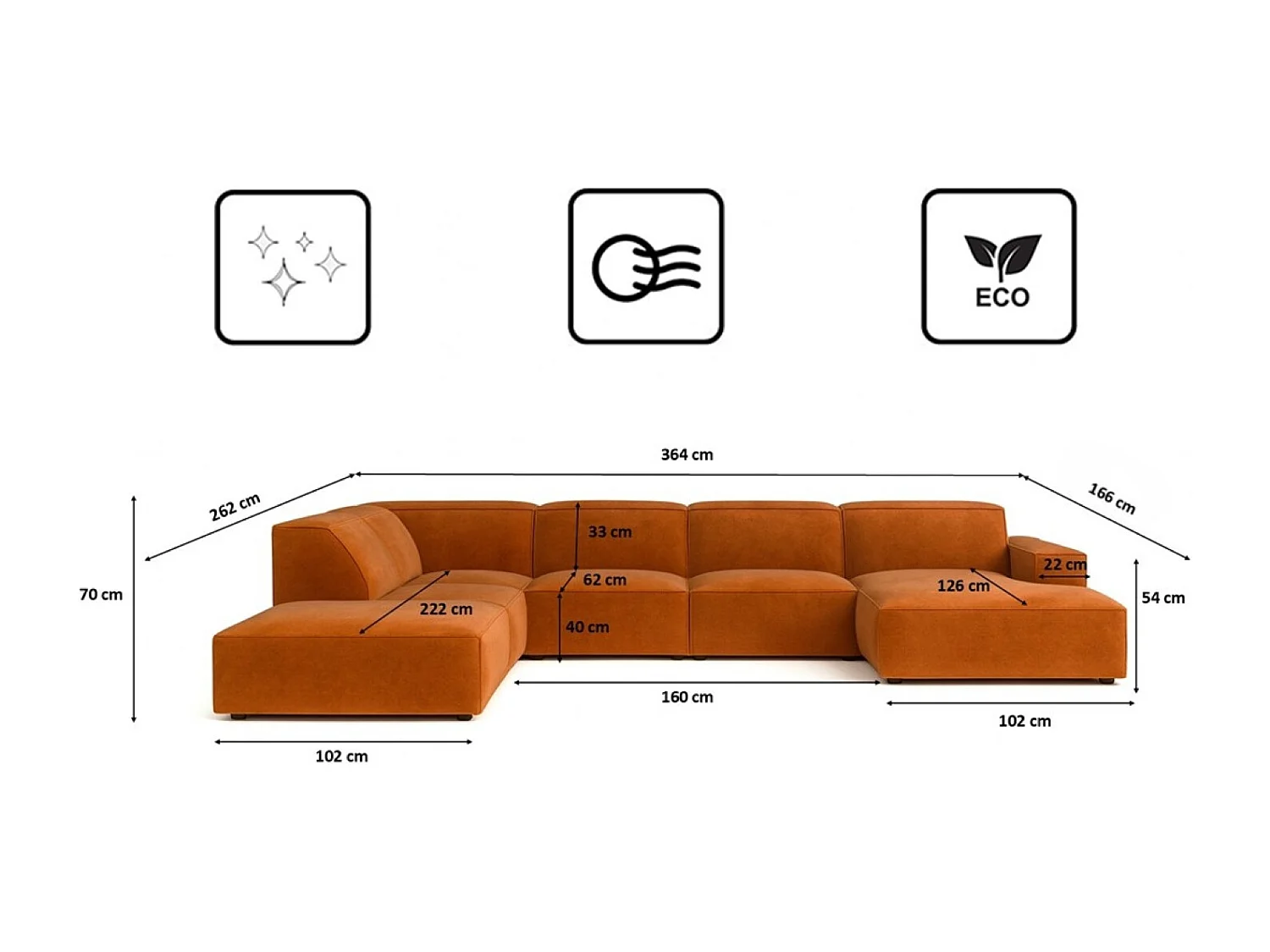 Canapé d'angle en U Cursal V, tissu Salvador, marron, gauche