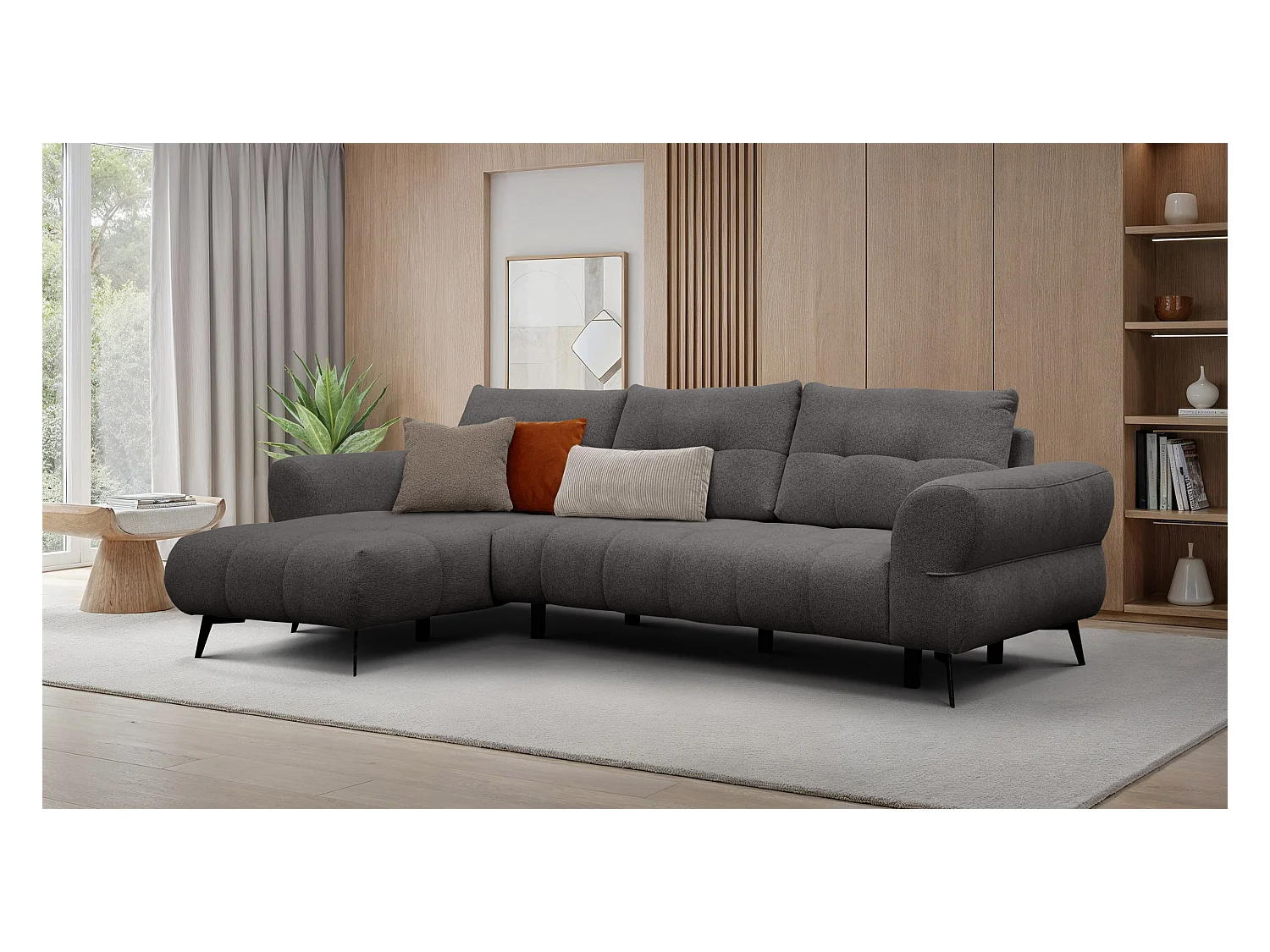 Canapé d'angle 4 places SALVINI, tissu gris foncé