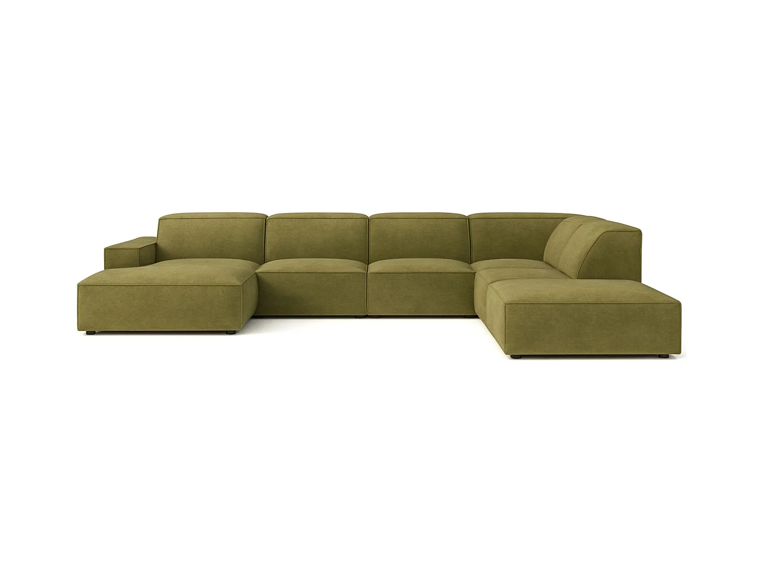 Ecksofa U-Form Cursal V, Stoff Salvador, Olive, Rechts