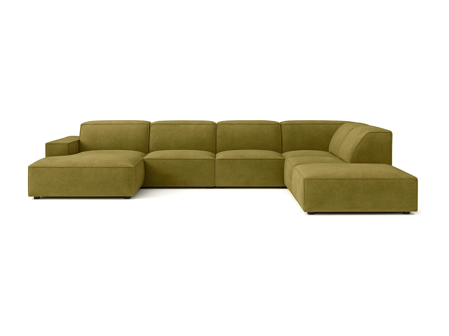 Canapé d'angle en U Cursal V, tissu Salvador, olive, droit