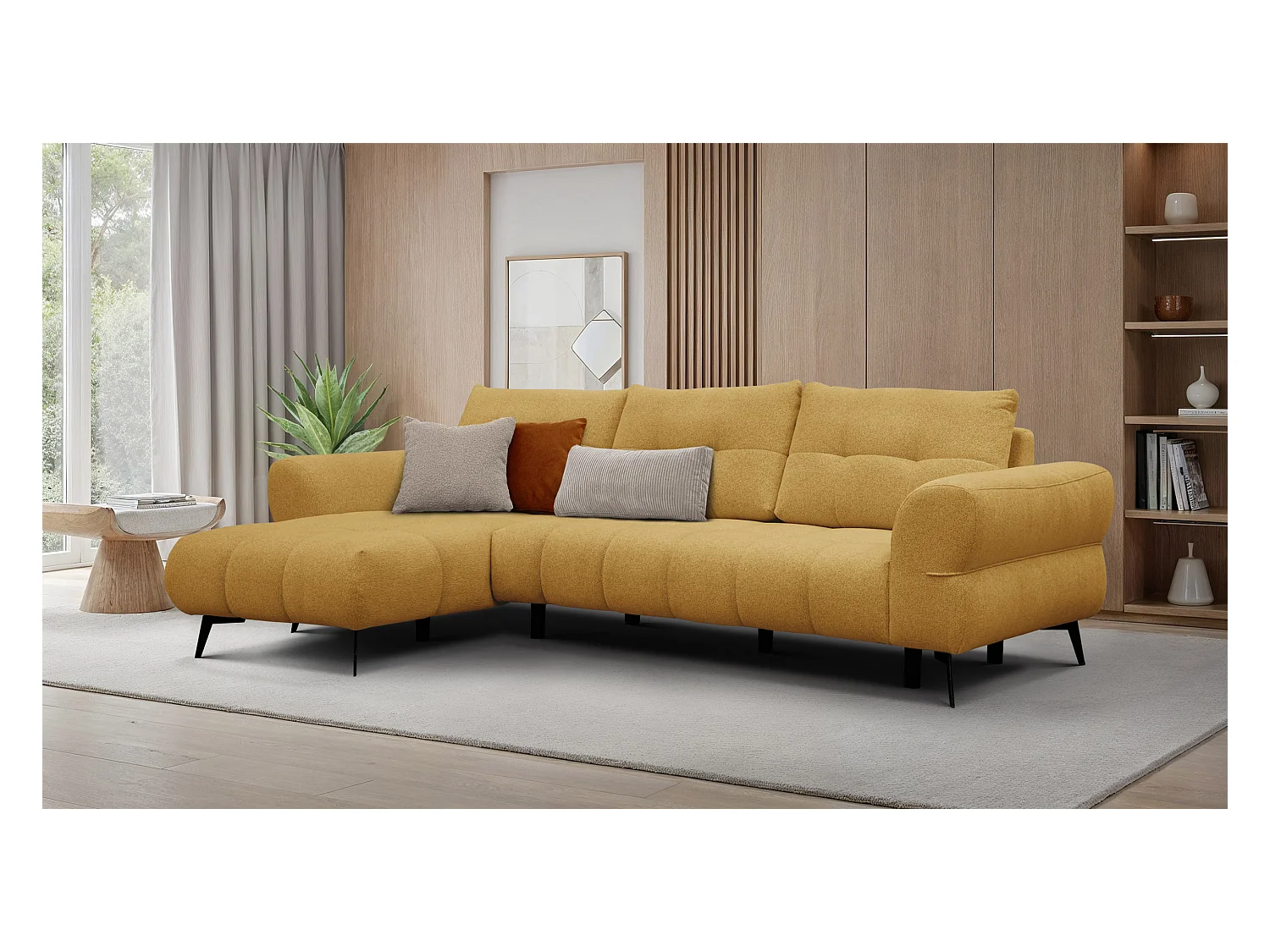 Canapé d'angle 4 places SALVINI, tissu miel