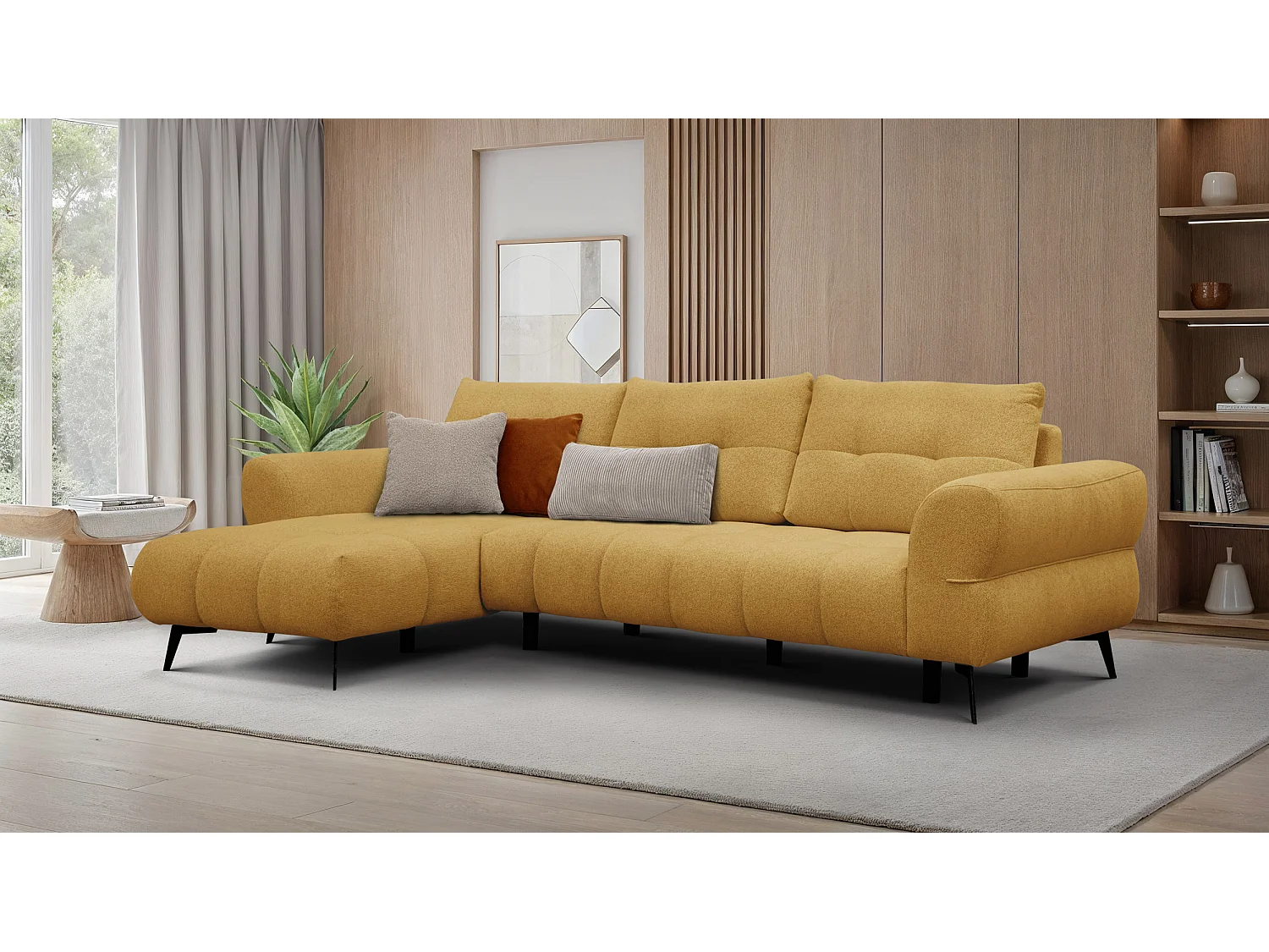 Canapé d'angle 4 places SALVINI, tissu miel