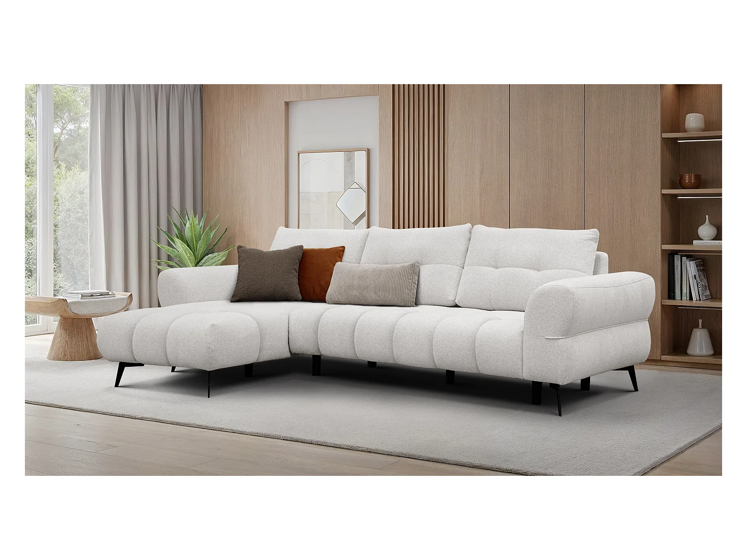 Canapé d'angle 4 places SALVINI, tissu ecru