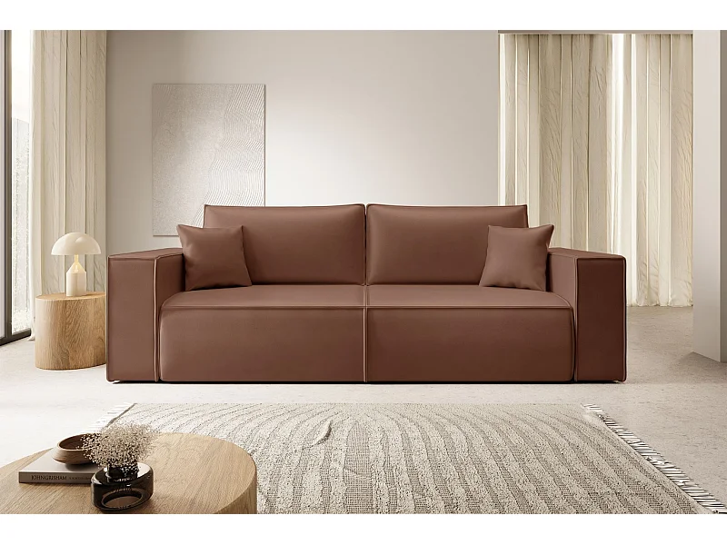 Schlafsofa 3-Sitzer – Bettkasten – Kunstleder – Braun – FARESE CUERO
