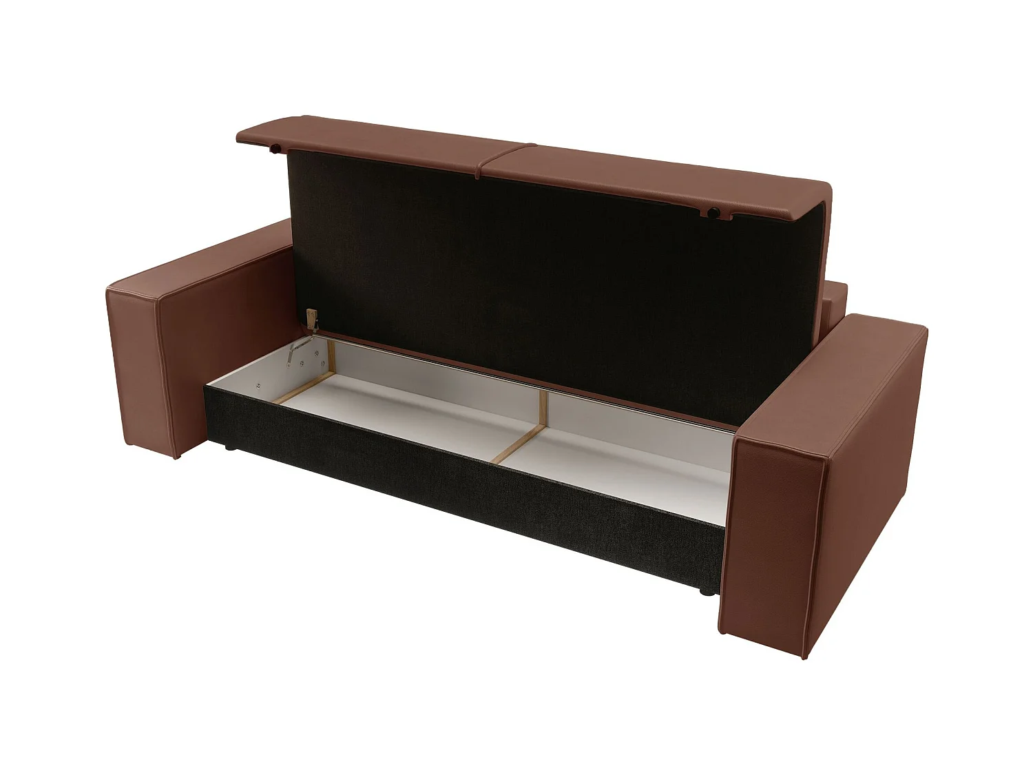 Canapé convertible 3 places – coffre – similicuir – brun – FARESE CUERO