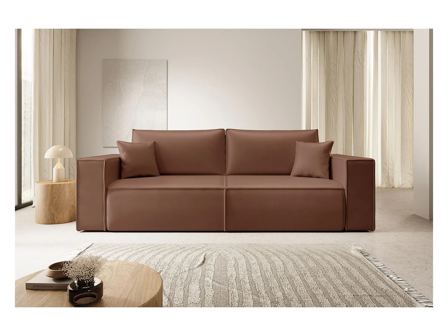 Schlafsofa 3-Sitzer – Bettkasten – Kunstleder – Braun – FARESE CUERO
