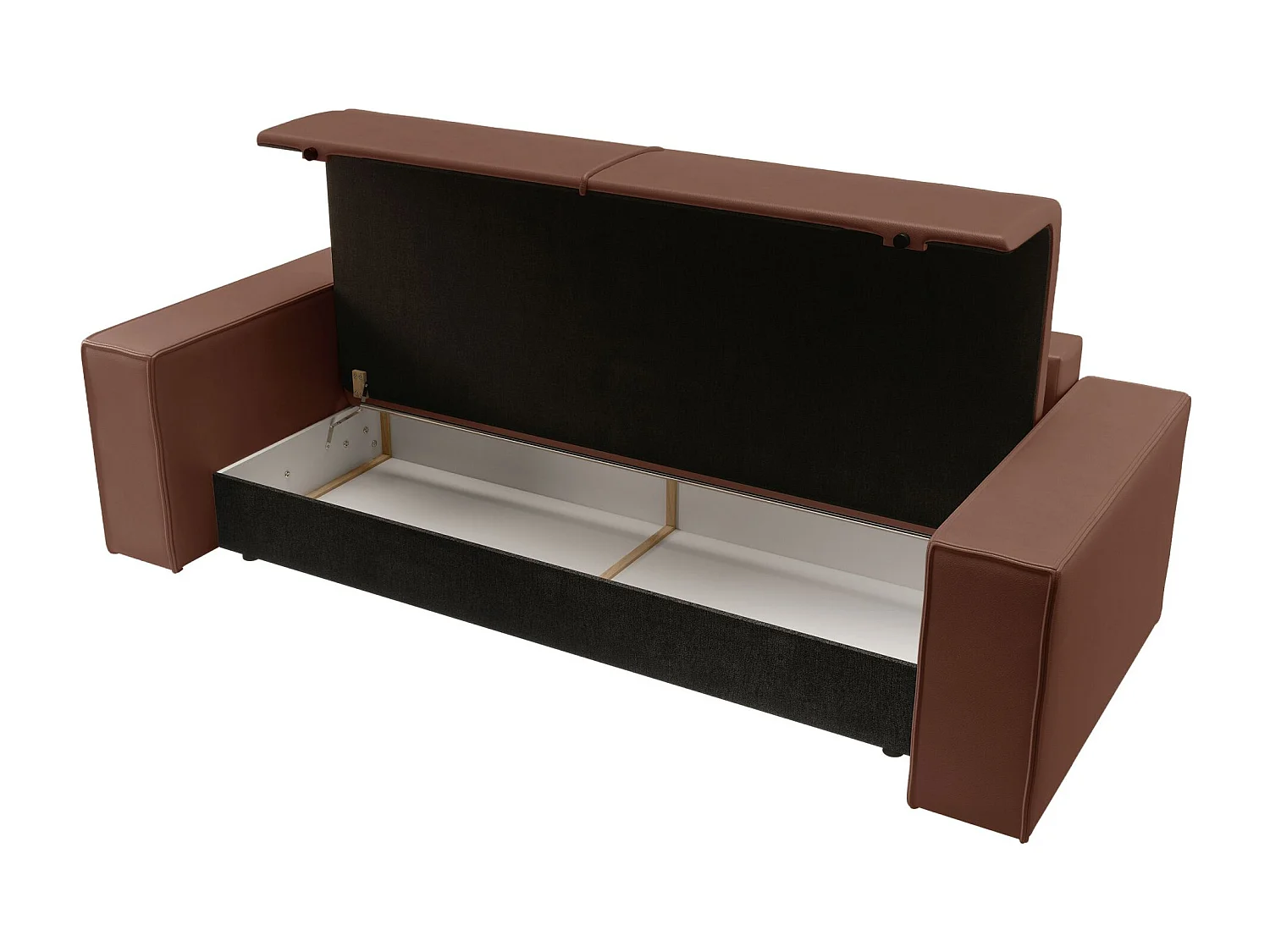 Canapé convertible 3 places – coffre – similicuir – brun – FARESE CUERO