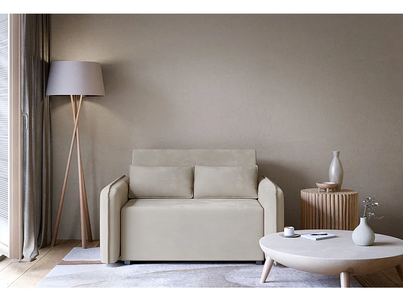 Schlafsofa 2-Sitzer – Bettkasten – Chenille hydrophob – Beige – DUELIA