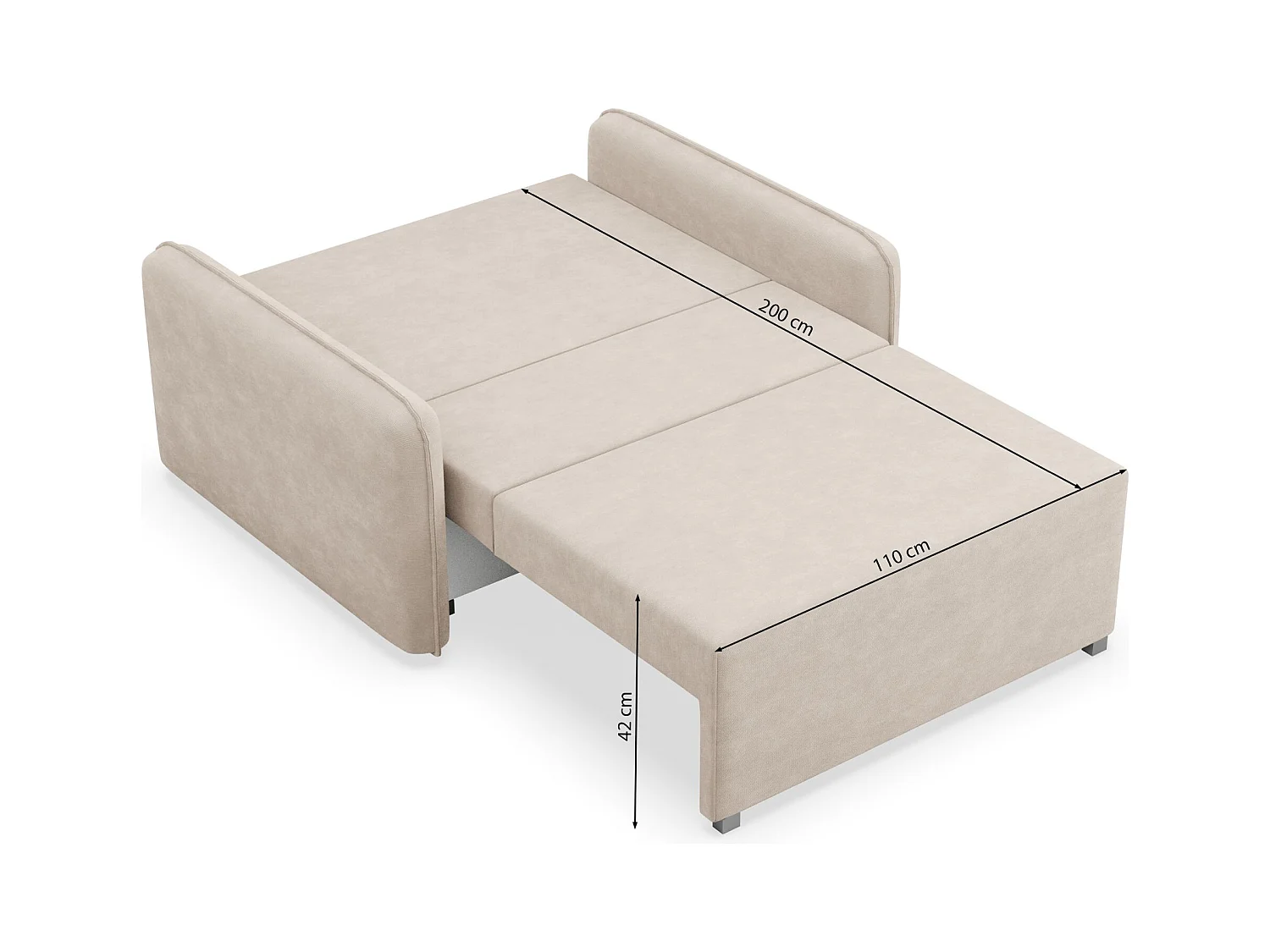 Canapé convertible 2 places – coffre – chenille hydrophobe – beige – DUELIA