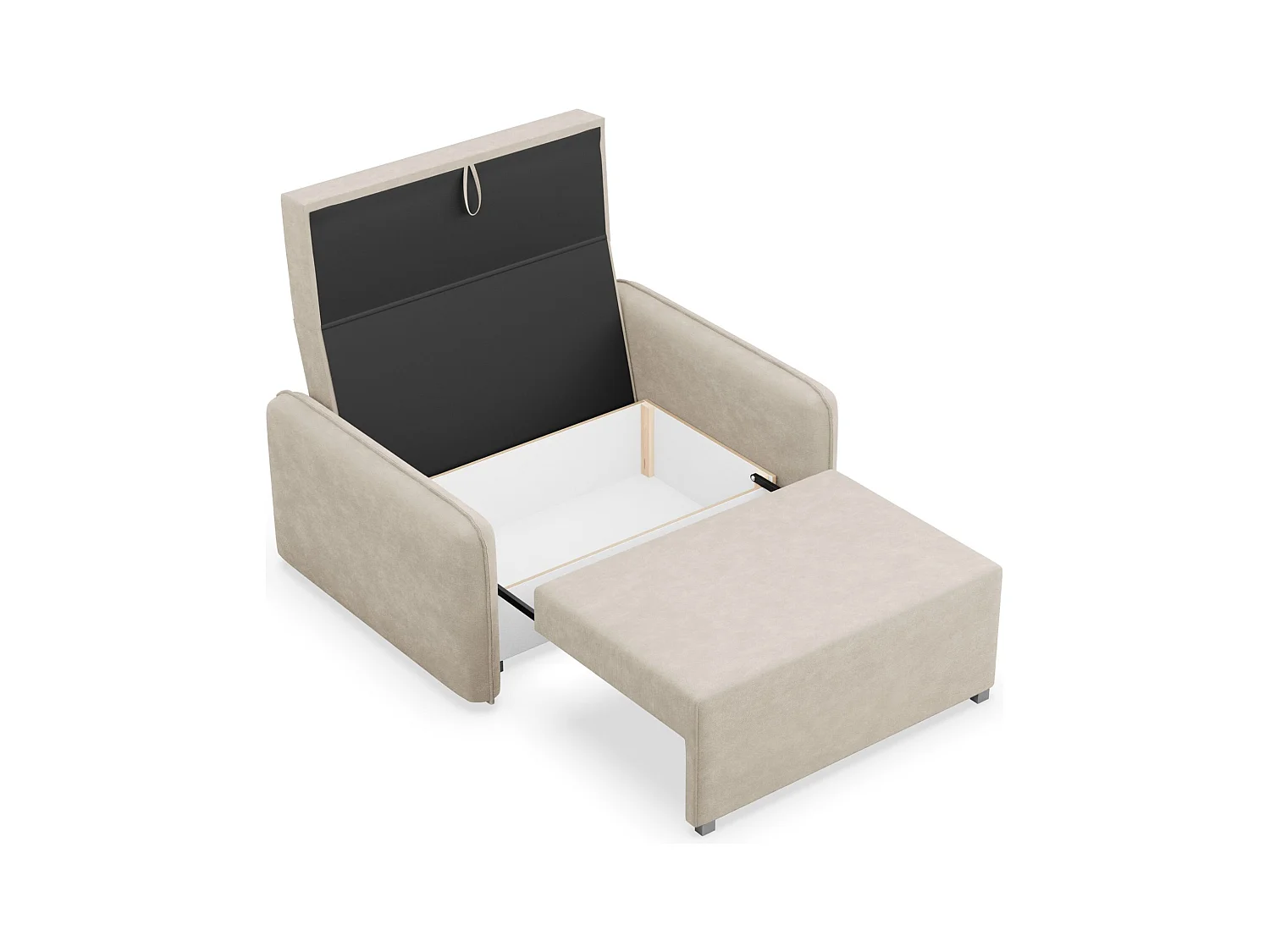 Canapé convertible 2 places – coffre – chenille hydrophobe – beige – DUELIA