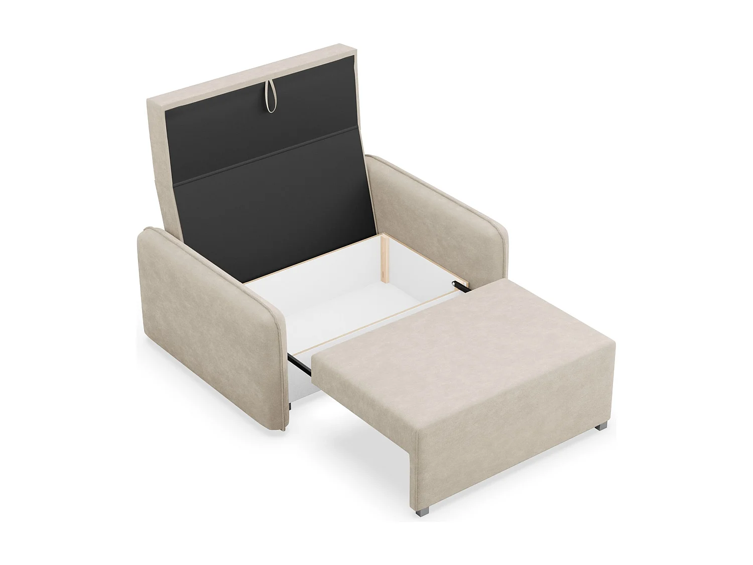 Canapé convertible 2 places – coffre – chenille hydrophobe – beige – DUELIA