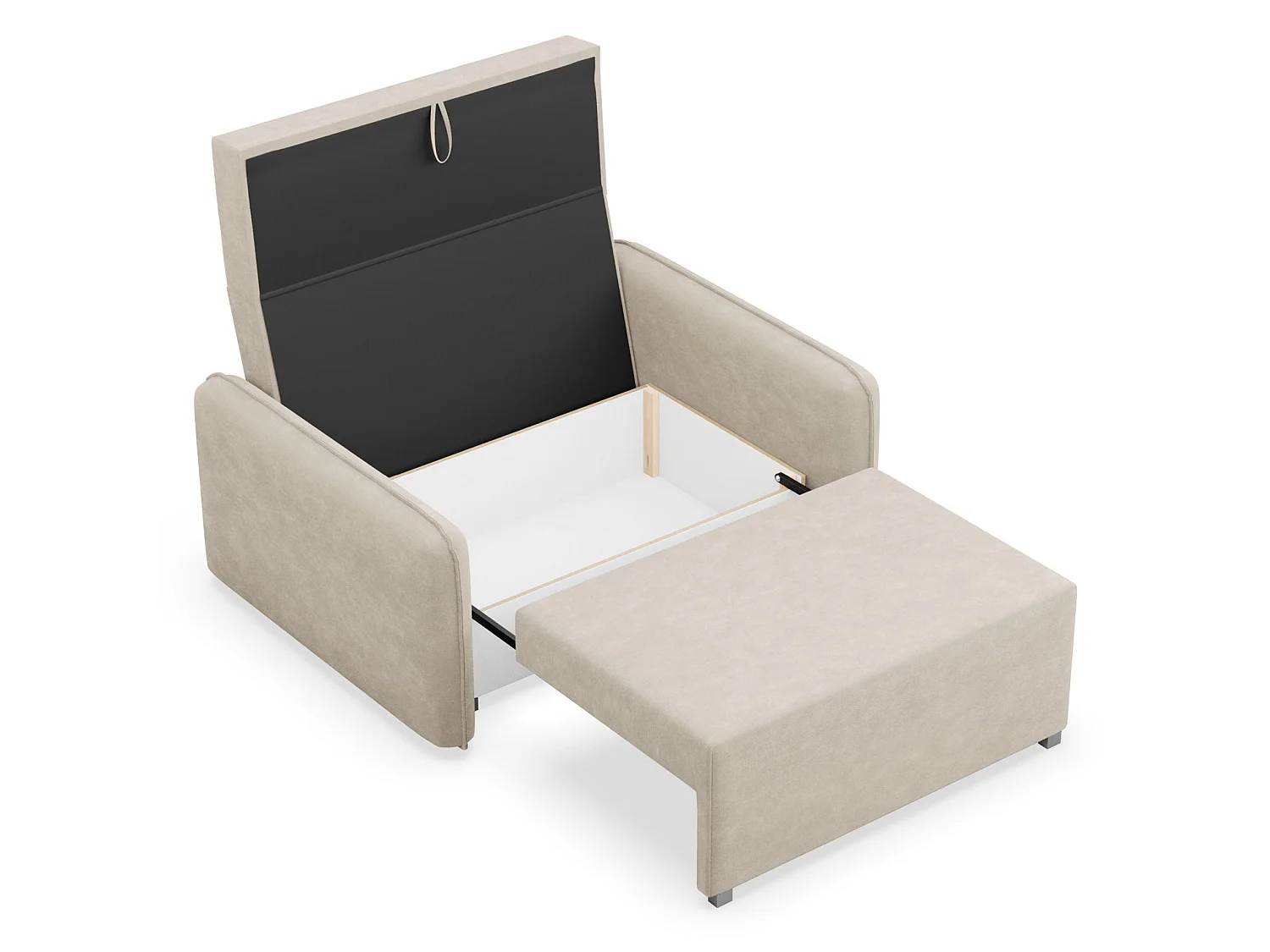Canapé convertible 2 places – coffre – chenille hydrophobe – beige – DUELIA