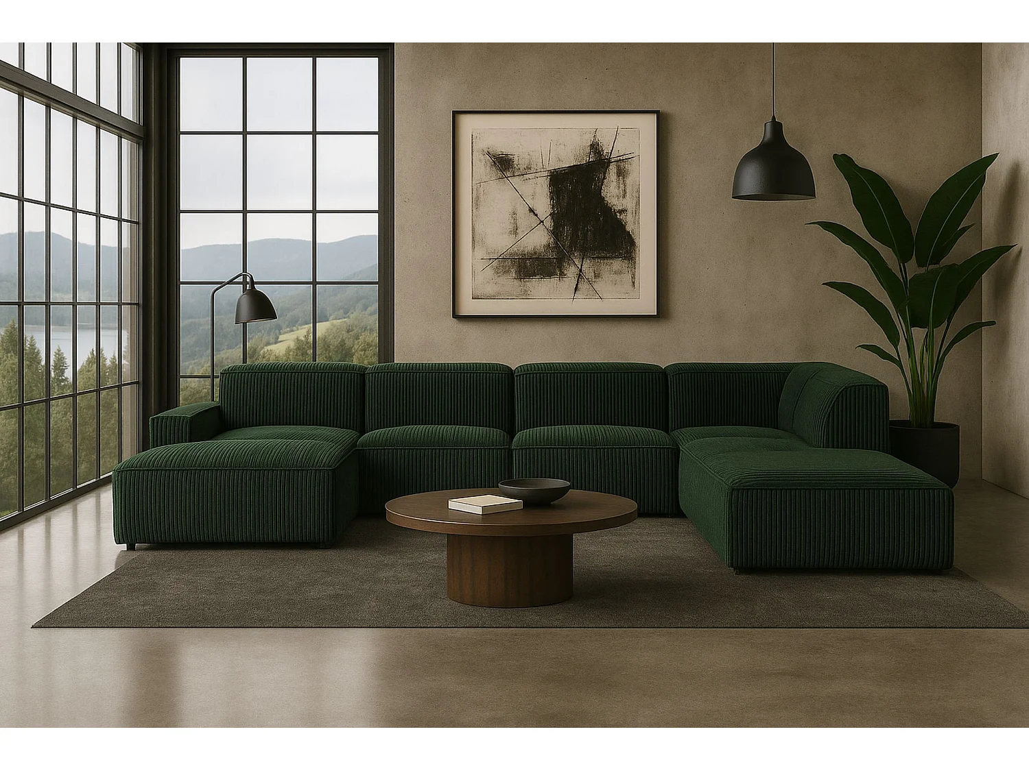 Divano angolare a U Cursal V, tessuto Poso, verde, a destra