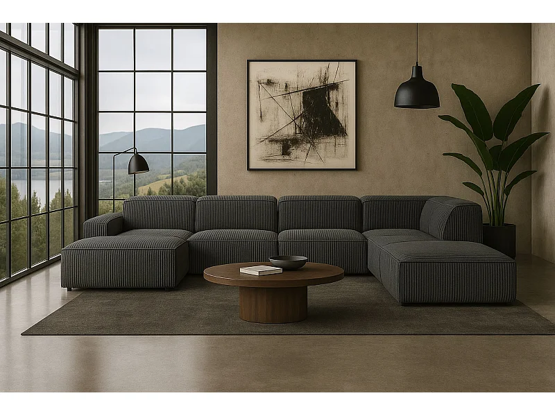 Ecksofa U-Form Cursal V, Stoff Poso, Grau, Rechts