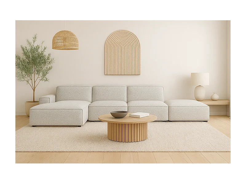 Ecksofa L-Form + Hocker Cursal, Stoff Artico, Nata, Links
