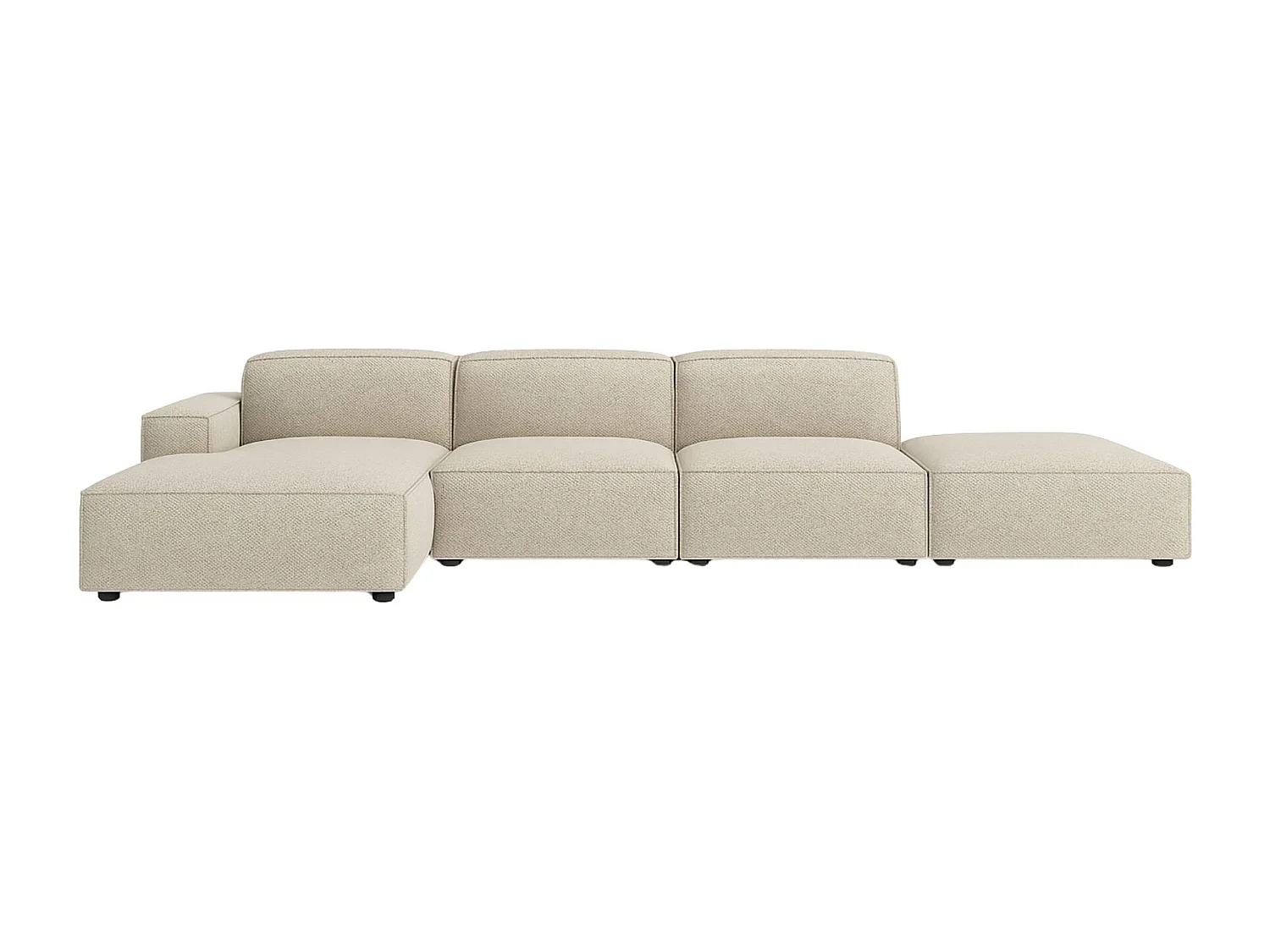 Canapé d'angle en L + repose-pieds Cursal, tissu Artico, Nata, gauche