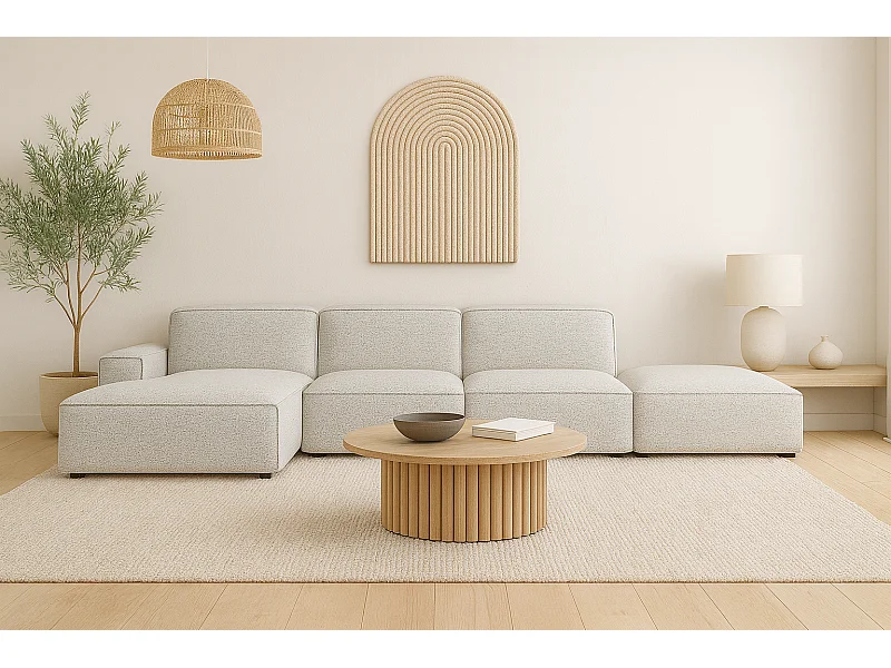 Hoekbank L-vorm + poef Cursal, stof Artico, nata, links