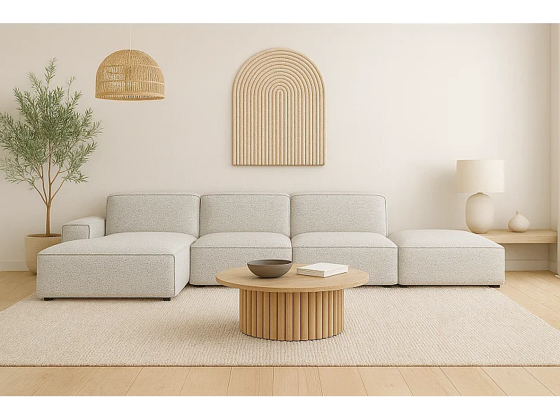 L-vormige hoekbank + Cursal voetenbank, stof Artico, Nata, links