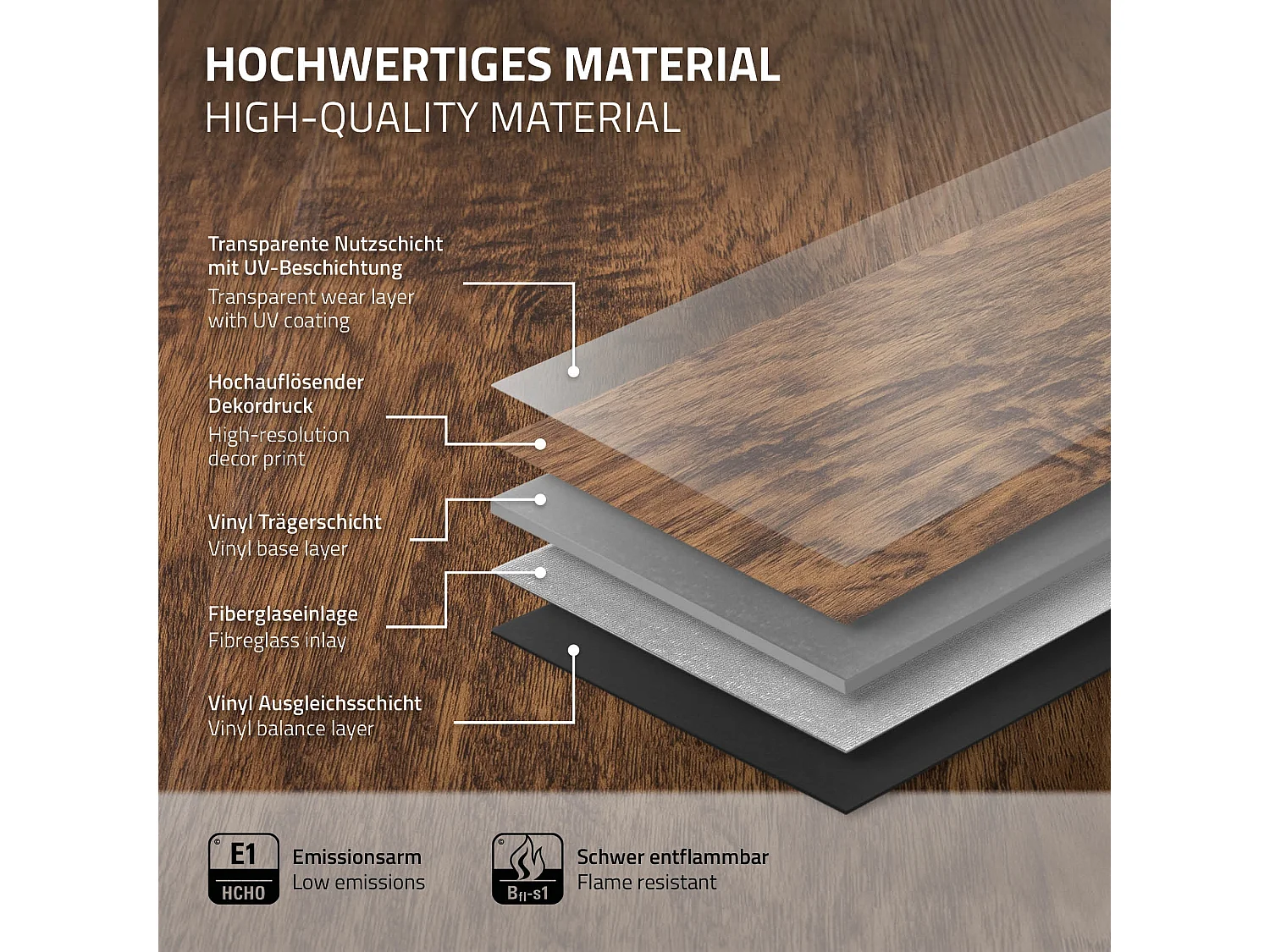 ML-Design Pavimento in PVC Deluxe 122x18cm 4,62 m² rovere classico 21 pezzi ad incastro in vinile rivestimento aspetto legno antiscivolo impermeabile