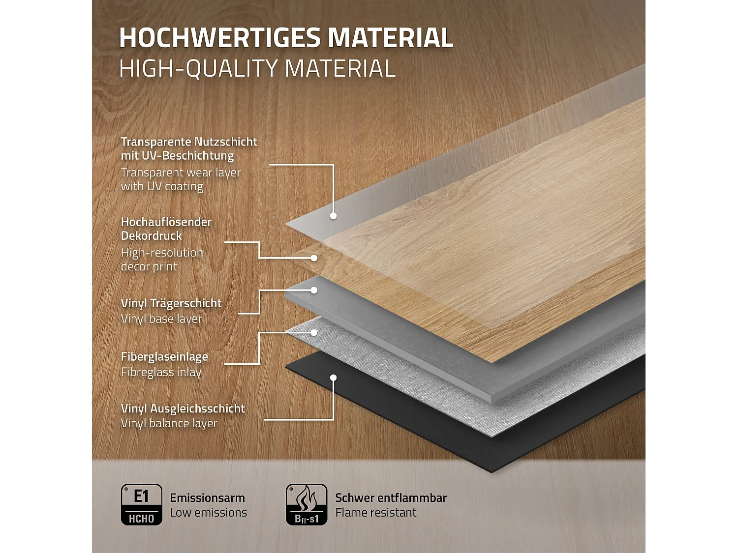 Pavimento in PVC Deluxe 122x18 cm 4,5 m² 4,2mm marrone chiaro 21 doghe laminati ad incastro vinile aspetto legno copripavimento impermeabile ML-Design