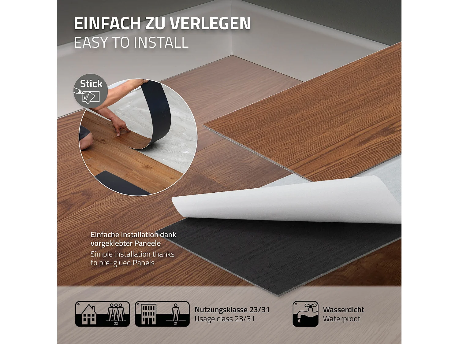 Revêtement de sol autocollant en PVC vinyle 2,23m²/16 planches 91,5 cm x 15,3 cm brun aspect chêne rouge antidérapant résistant à l'eau l'abrasion