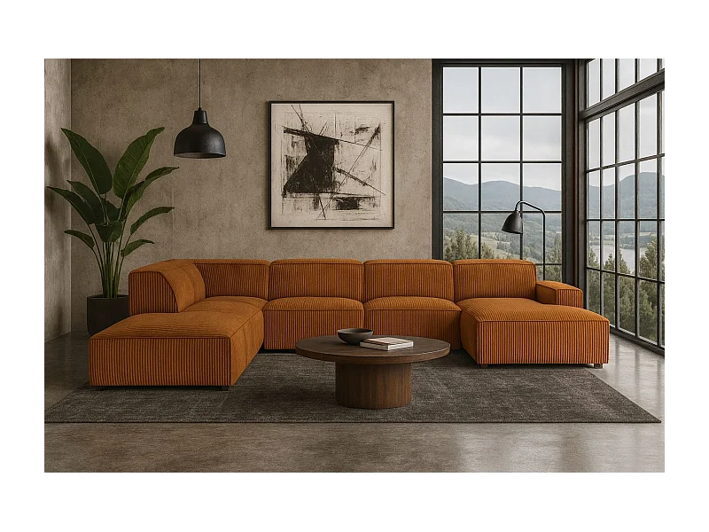 Ecksofa U-Form Cursal V, Stoff Poso, Kupfer, Links