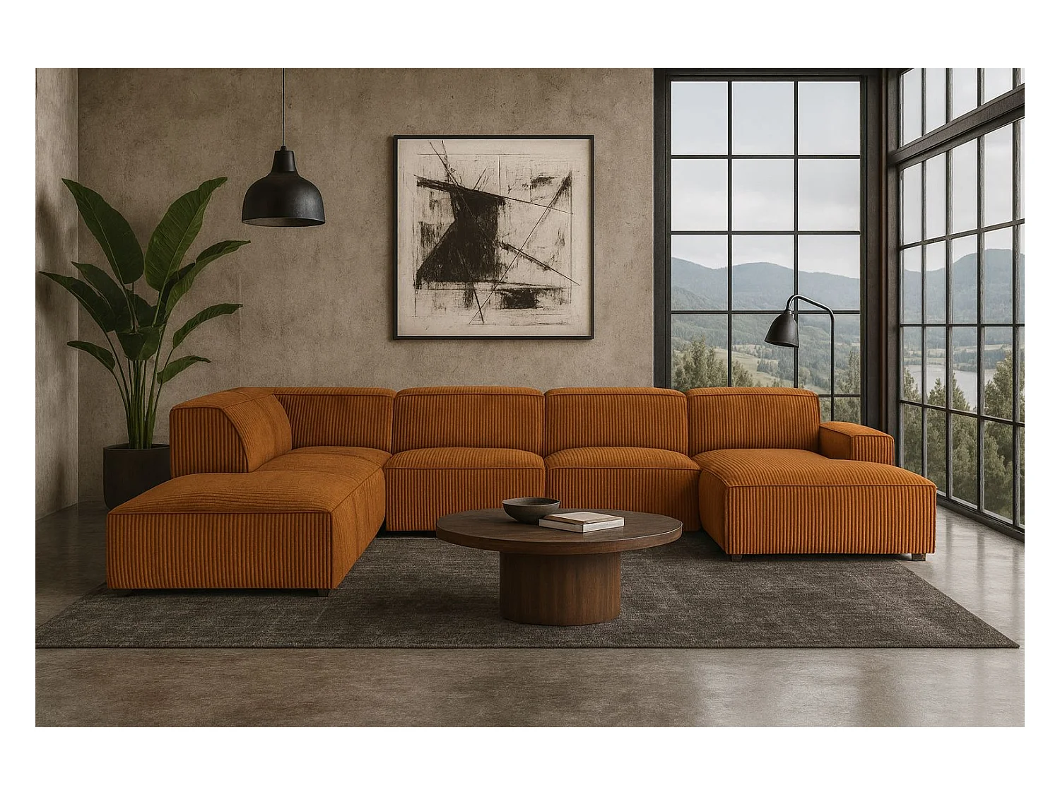 Ecksofa U-Form Cursal V, Stoff Poso, Kupfer, Links