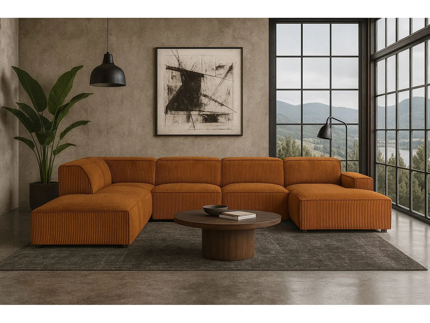 Ecksofa U-Form Cursal V, Stoff Poso, Kupfer, Links