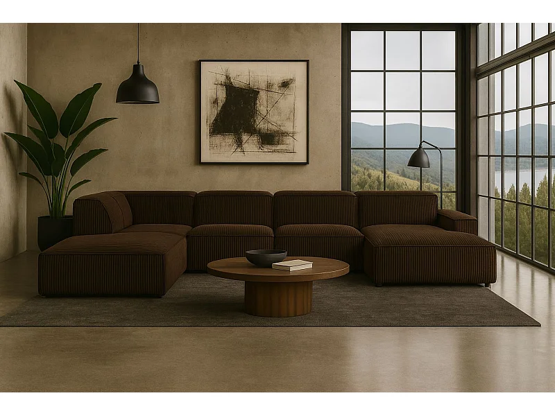 Ecksofa U-Form Cursal V, Stoff Poso, Braun, Links