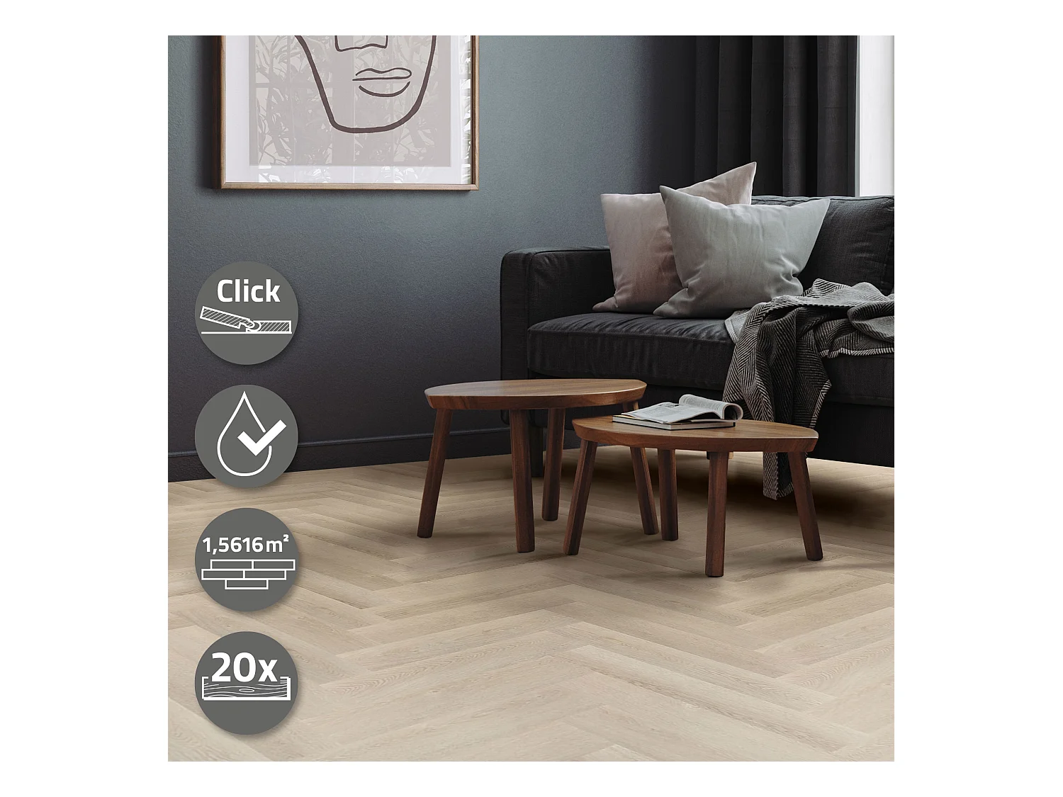 ML-Design Suelo vinílico de PVC 1.56m² marrón roble claro 20x planchas sistema de click 61x12,8cm láminas grosor 4,2mm efecto madera impermeable