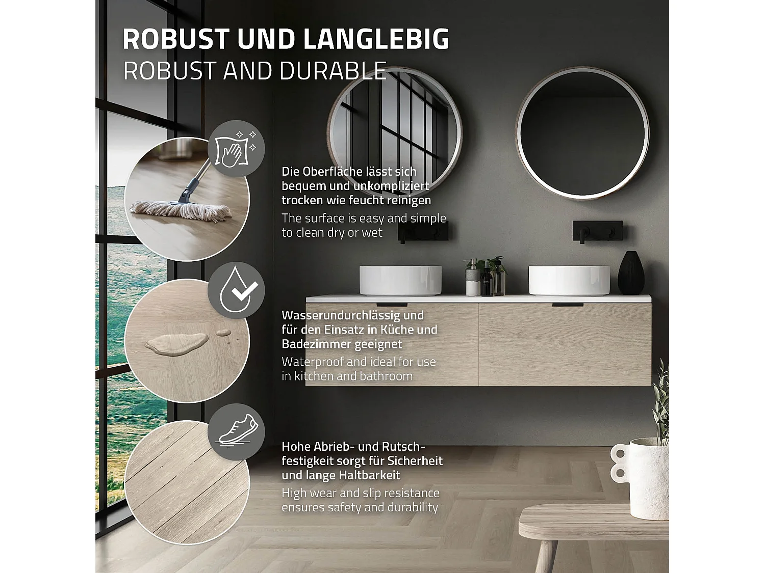 Pavimento in PVC Deluxe 61x12,8cm 1,56m² a click rovere chiaro a spina di pesce 20 listoni in vinile rivestimento aspetto legno impermeabile ML-Design