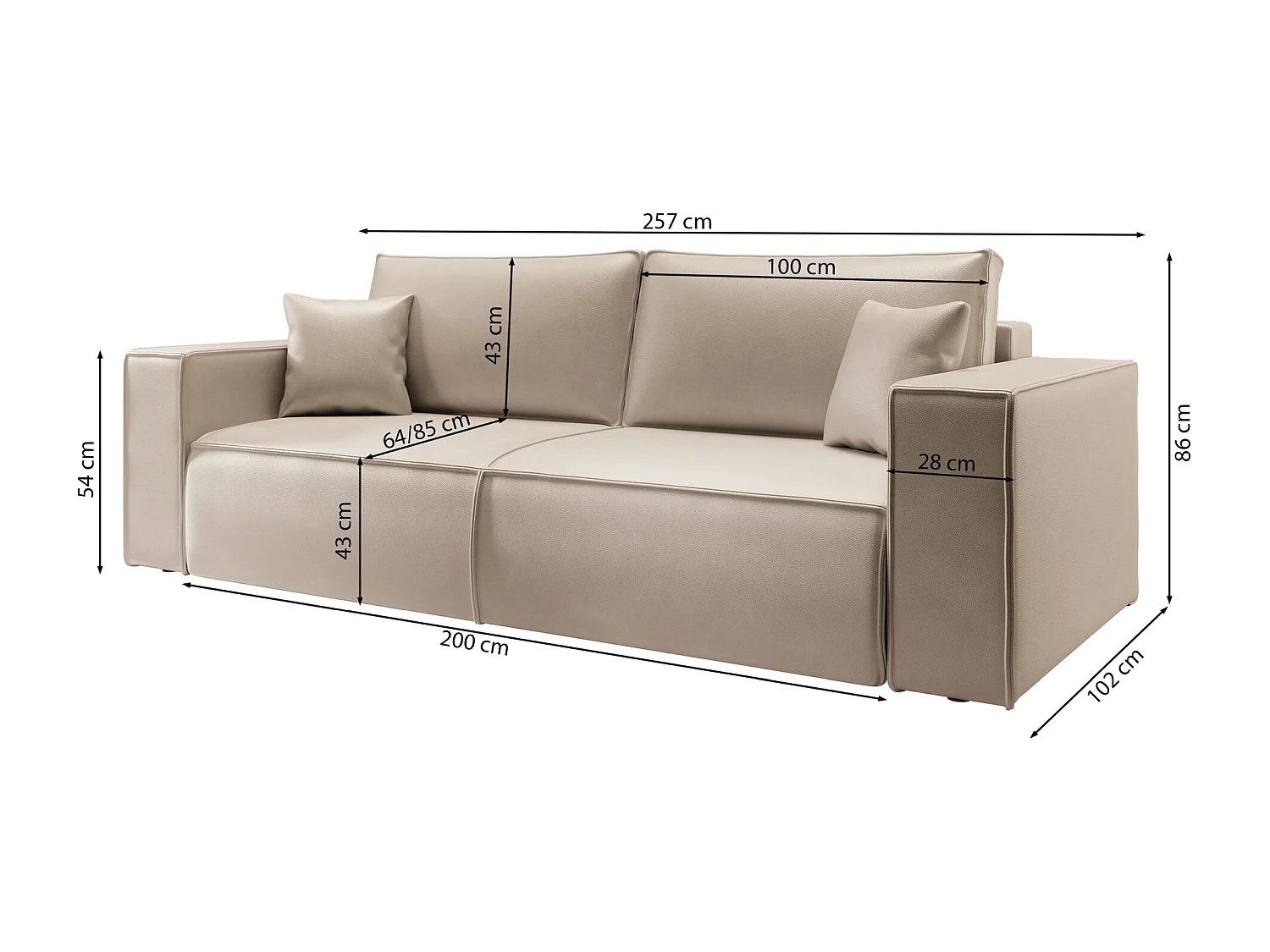 Canapé convertible 3 places – coffre – similicuir – gris foncé – FARESE CUERO