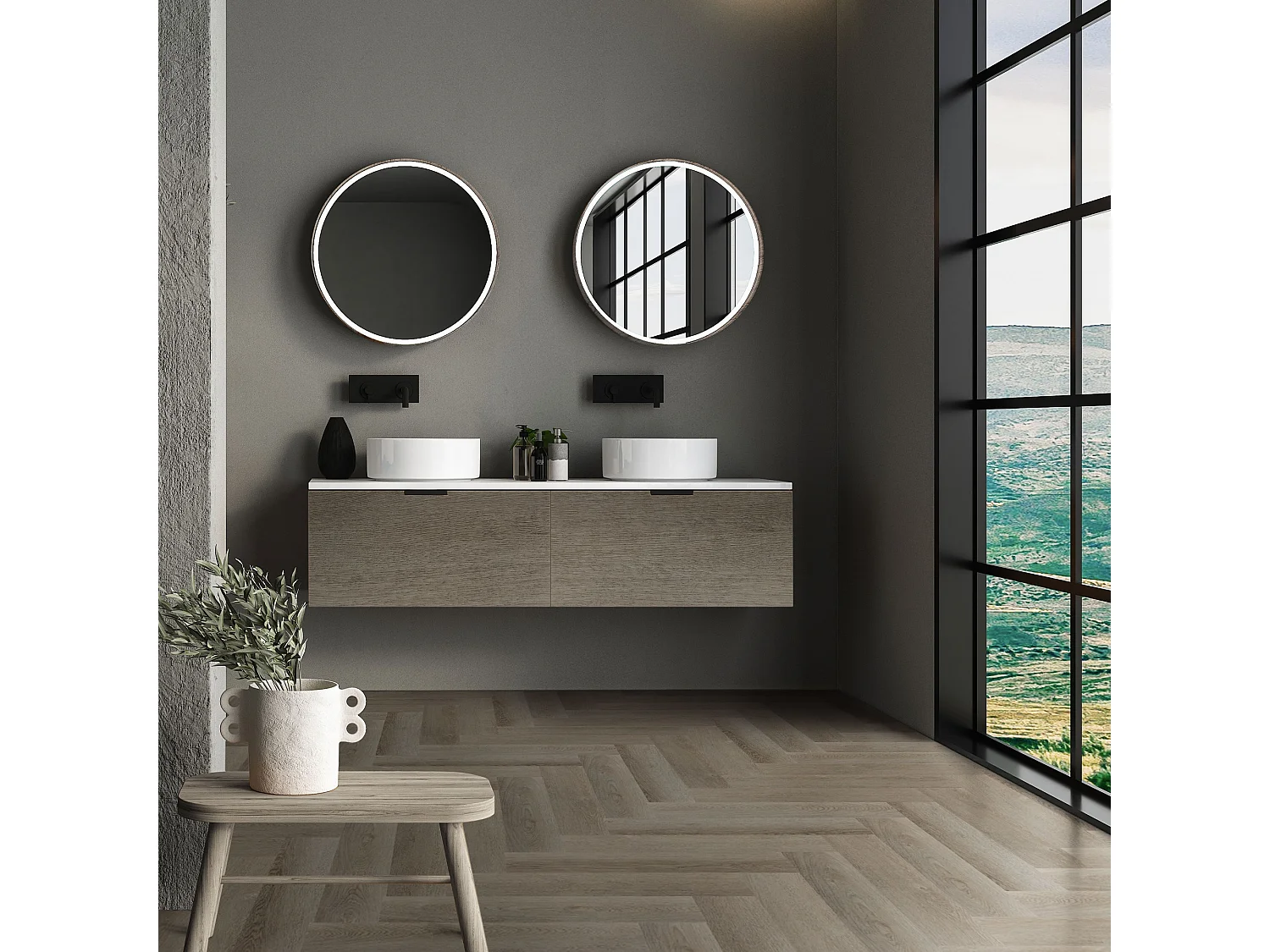 Revêtement de sol clipsable en vinyle 61cmx12,8cmx4,2mm 7,8m²/100 planches chêne chevron marron foncé imitation parquet pvc étanche classe charge 34