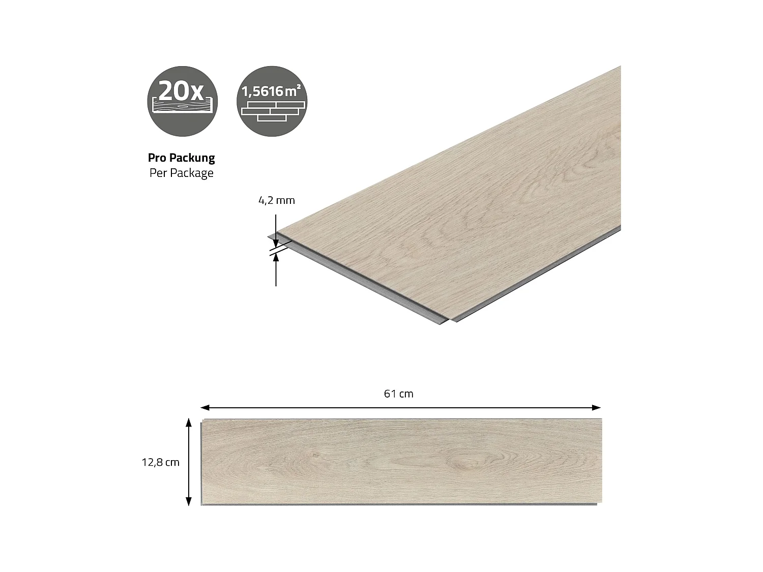ML-Design Suelo vinílico de PVC  6.24m² color marrón roble claro 100x planchas sistema de click 61x12,8cm láminas grosor 4,2mm efecto madera