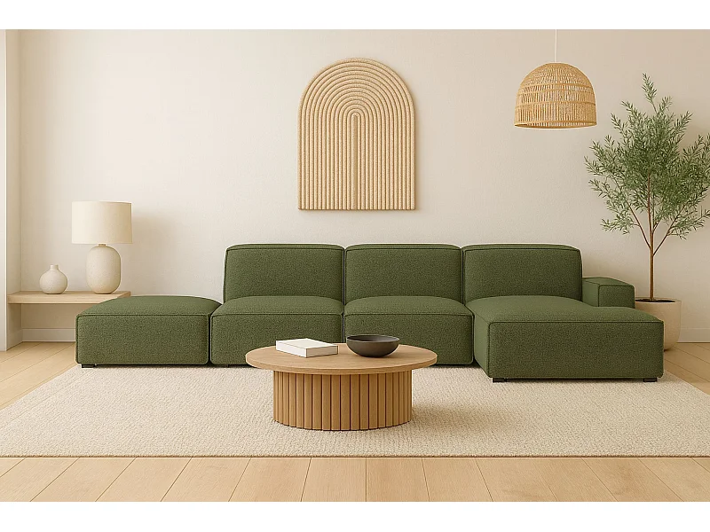 Ecksofa L-Form + Hocker Cursal, Stoff Artico, Moss, Rechts