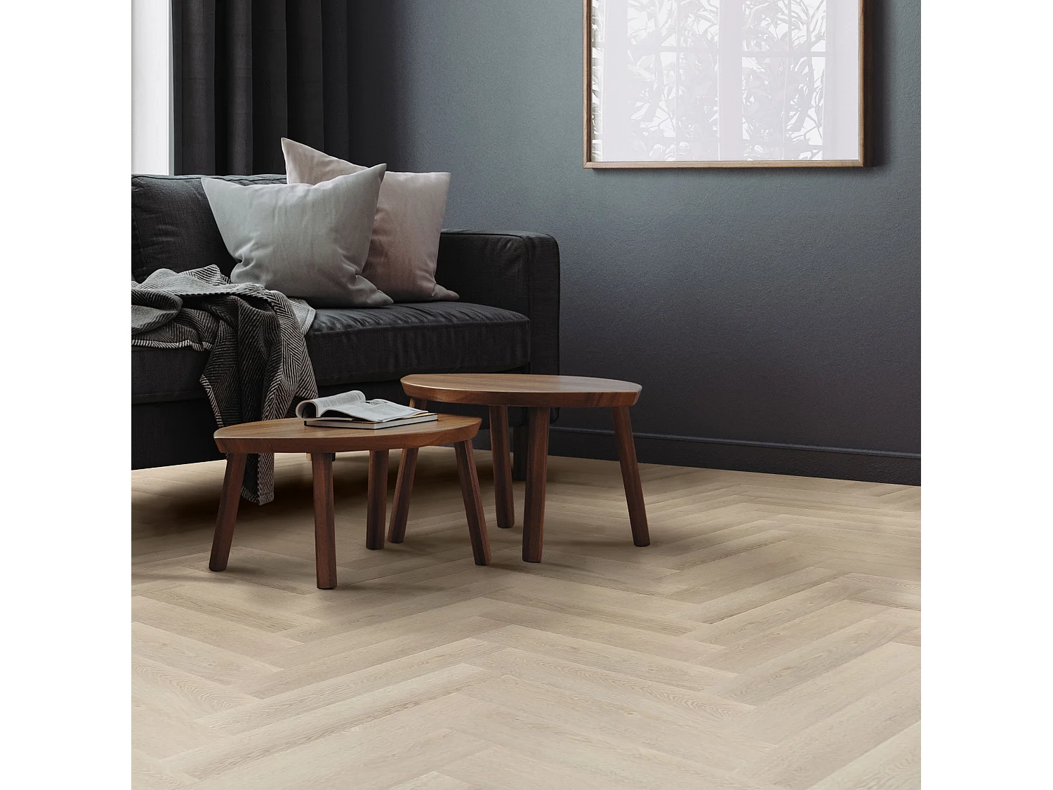 Pavimento in PVC Deluxe 61x12,8cm 4,68m² a click rovere chiaro a spina di pesce 60 listoni in vinile rivestimento aspetto legno impermeabile ML-Design