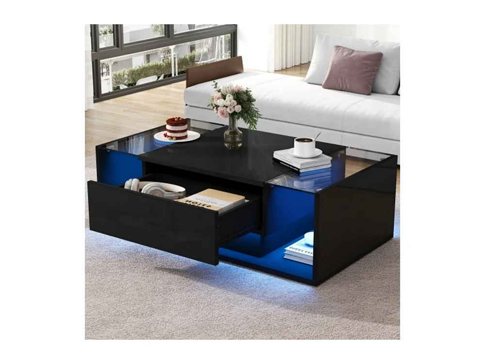Couchtisch,kaffetisch mit 1 Schublade und LED-Lichtleiste, Beistelltisch, Hochglanz-Sofatisch,Wohnzimmertisch mit minimalistischem Design 100*50*31cm