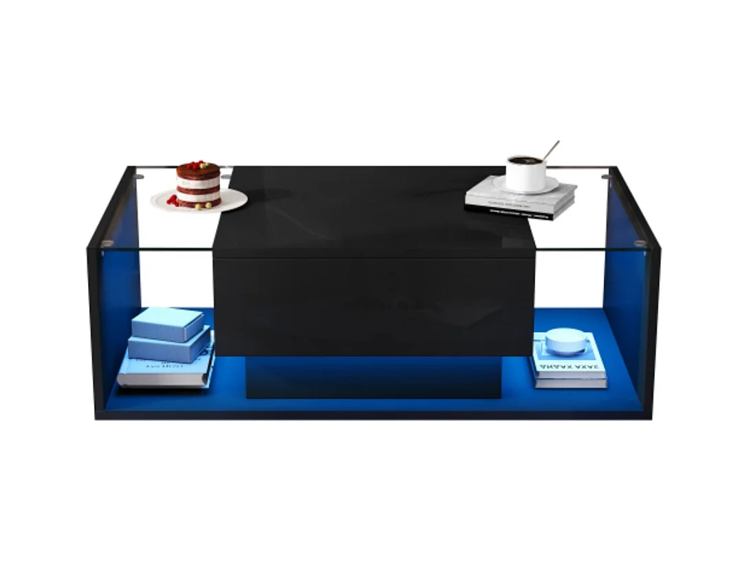 Couchtisch,kaffetisch mit 1 Schublade und LED-Lichtleiste, Beistelltisch, Hochglanz-Sofatisch,Wohnzimmertisch mit minimalistischem Design 100*50*31cm