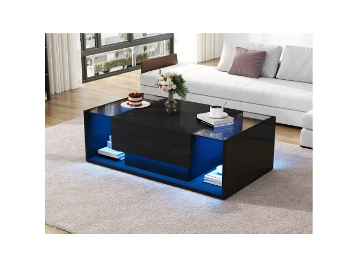 Couchtisch,kaffetisch mit 1 Schublade und LED-Lichtleiste, Beistelltisch, Hochglanz-Sofatisch,Wohnzimmertisch mit minimalistischem Design 100*50*31cm