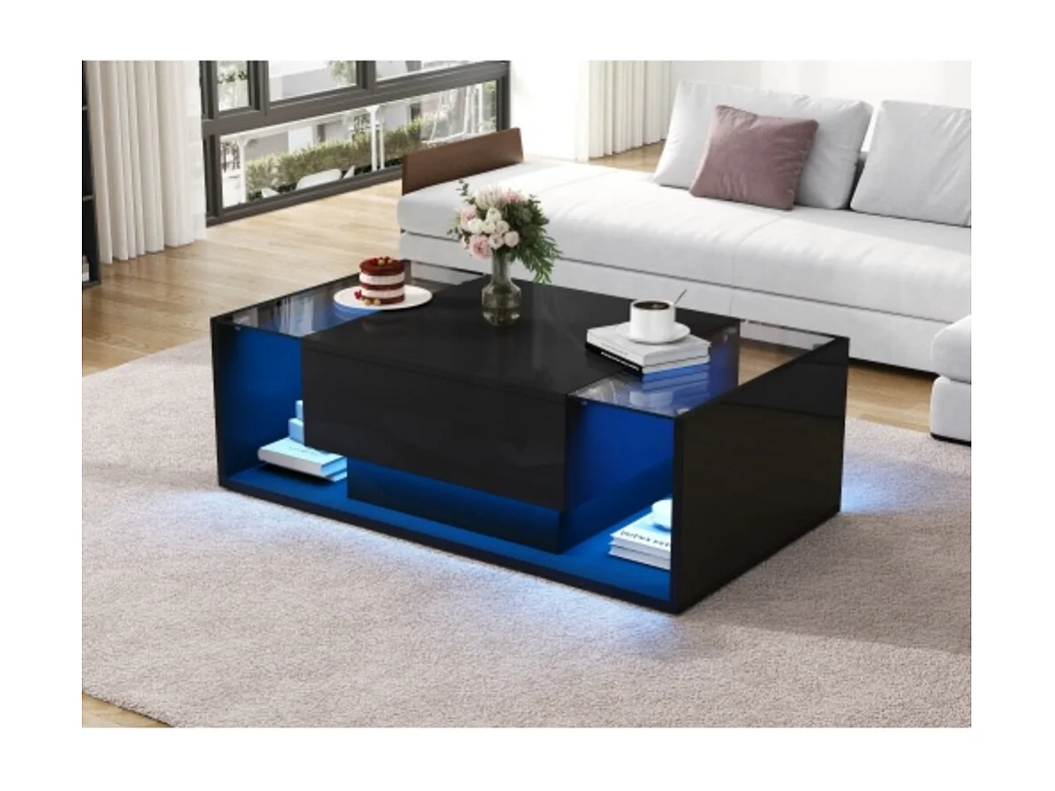 Couchtisch,kaffetisch mit 1 Schublade und LED-Lichtleiste, Beistelltisch, Hochglanz-Sofatisch,Wohnzimmertisch mit minimalistischem Design 100*50*31cm