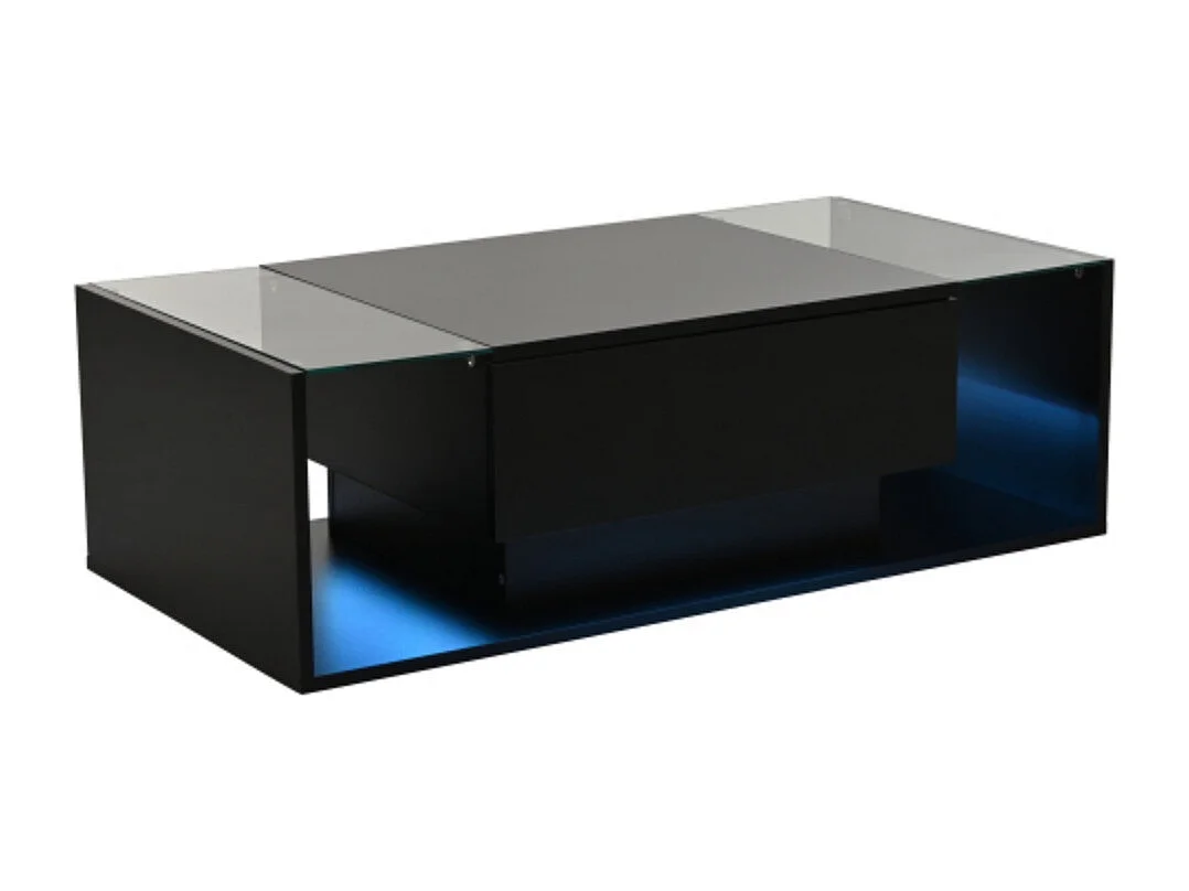 Couchtisch,kaffetisch mit 1 Schublade und LED-Lichtleiste, Beistelltisch, Hochglanz-Sofatisch,Wohnzimmertisch mit minimalistischem Design 100*50*31cm