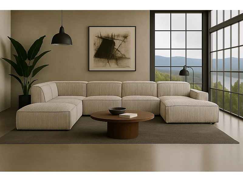 Ecksofa U-Form Cursal V, Stoff Poso, Beige, Links