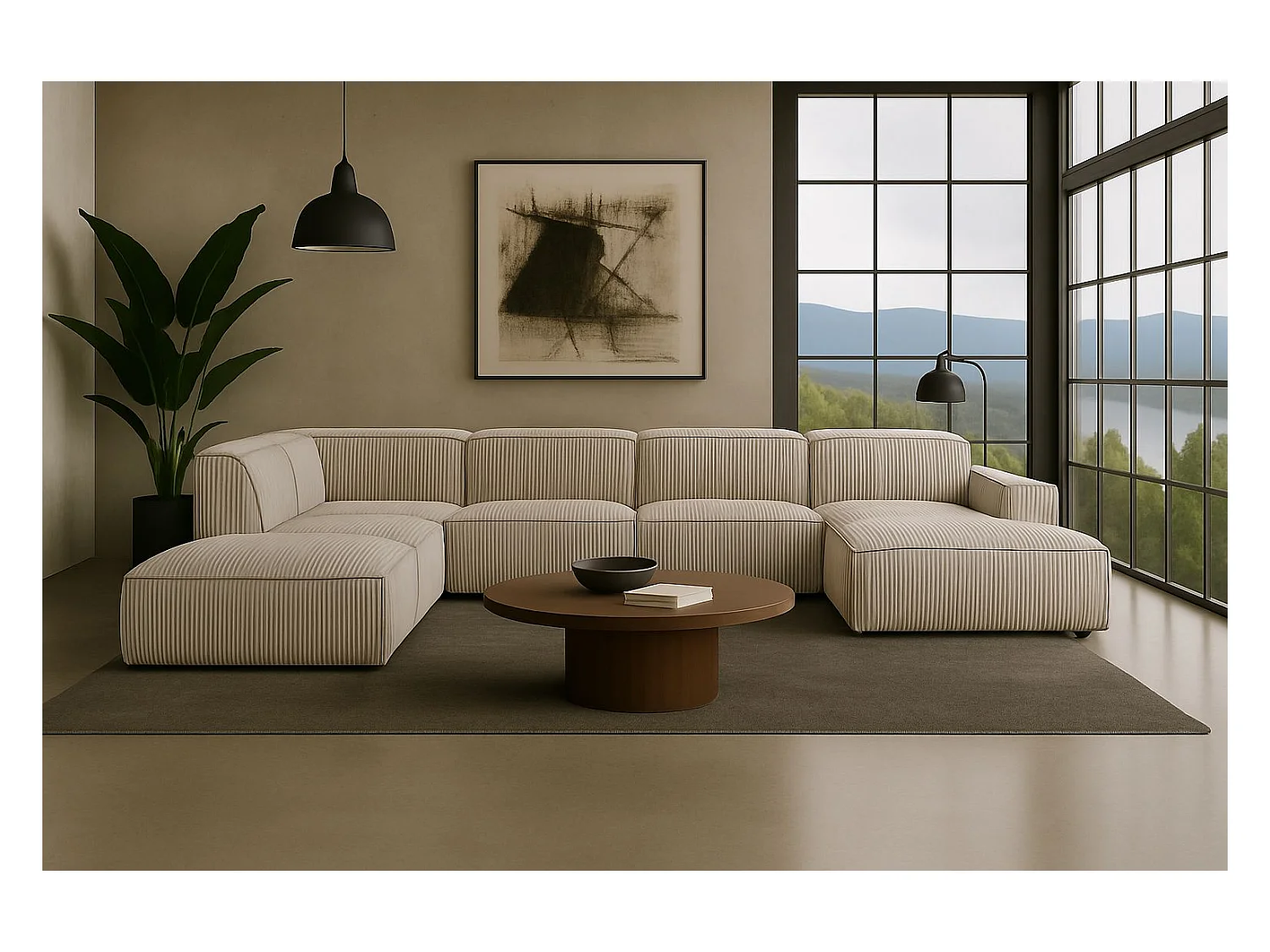 Ecksofa U-Form Cursal V, Stoff Poso, Beige, Links