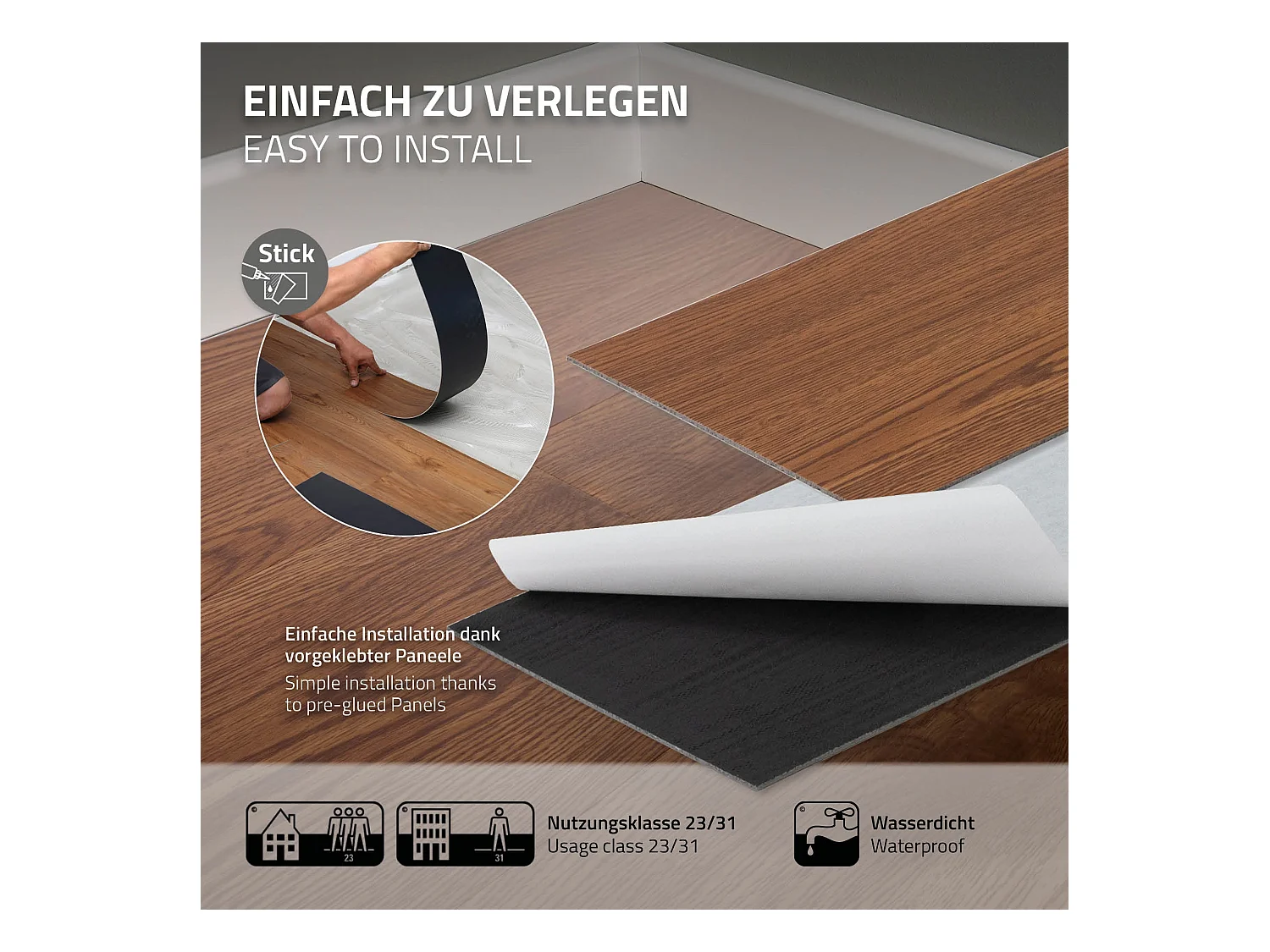 ML-Design Suelo vinílico de PVC 8,92m² color rojo - marrón planchas sistema autoadhesivo 91,5x15,3cm láminas grosor 2 mm efecto madera impermeable