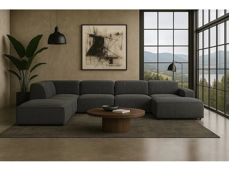 Ecksofa U-Form Cursal V, Stoff Poso, Grau, Links